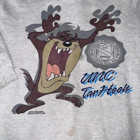 Vintage UNC Tar Heels Looney Tunes‎ Tazmanian Devil Sweatshirt Mens Large Gray